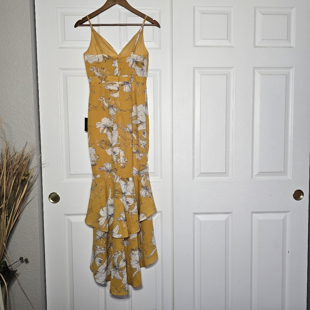 NWT Lulu's Darling Daylily Mustard Yellow Floral Print High Low Maxi Dress XS - Picture 5 of 7